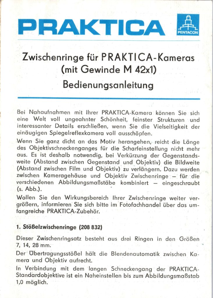 Praktica Zwischenringe M42 Anleitung